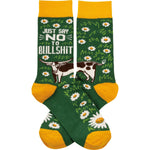 Just Say No To Bullshit Funny Socks in Green and Yellow | Unisex