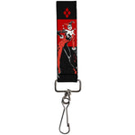 Key Fob - 1.0" - Harley Quin Standing Pose/Diamonds Black/Red