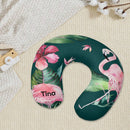 Personalized Flamingo Tropical Travel Neck Pillow with Name | Memory Foam, Detachable Washable Cover | Custom Gift for Flamingo Lovers