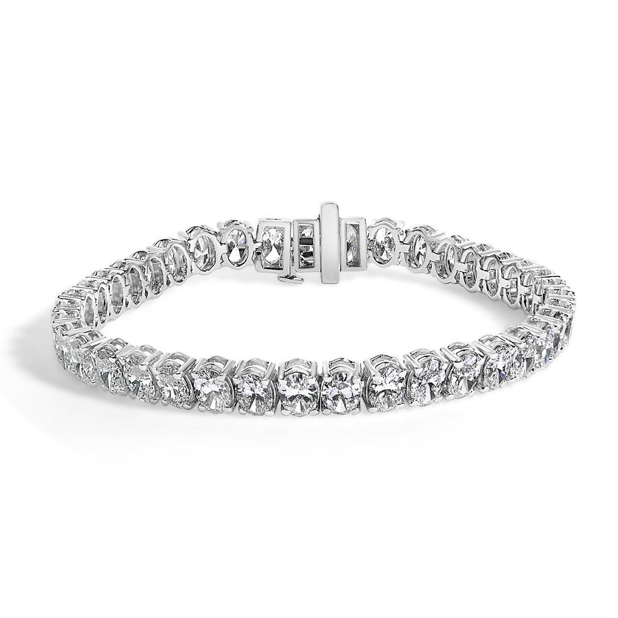 IGI Certified 14K White Gold 15.0 Cttw Oval Cut Lab Grown Diamond Tennis Bracelet