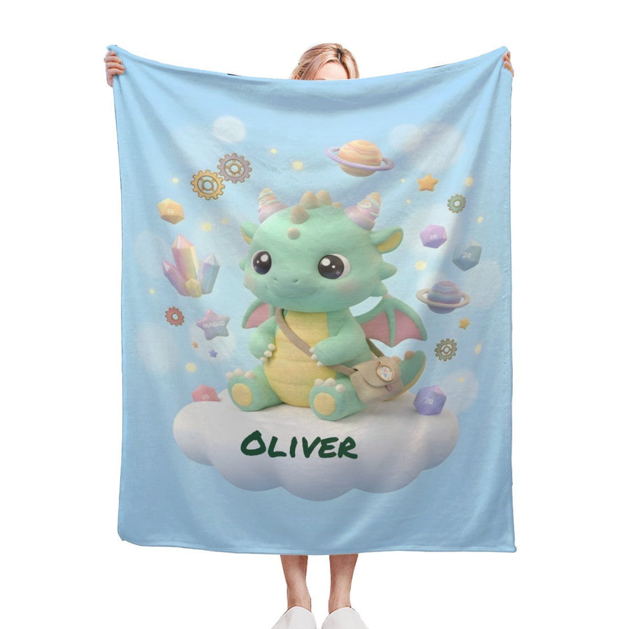 Personalized Kawaii Space Dragon Blanket | Custom Name | Cosmic Dragon Throw