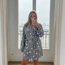 Kaylee Robe in Dark Grey & White Star Print | Giftable Luxurious Ultra Soft [Available in S/M - L/XL]