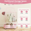 Kid Clothes Rack with 3 Adjustable Heights and Wheels-Pink