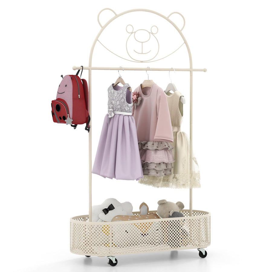Kid Clothes Rack with 3 Adjustable Heights and Wheels