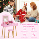 Kid Vanity Table Chair Set with Mirror and 2 Large Storage Drawers-Pink