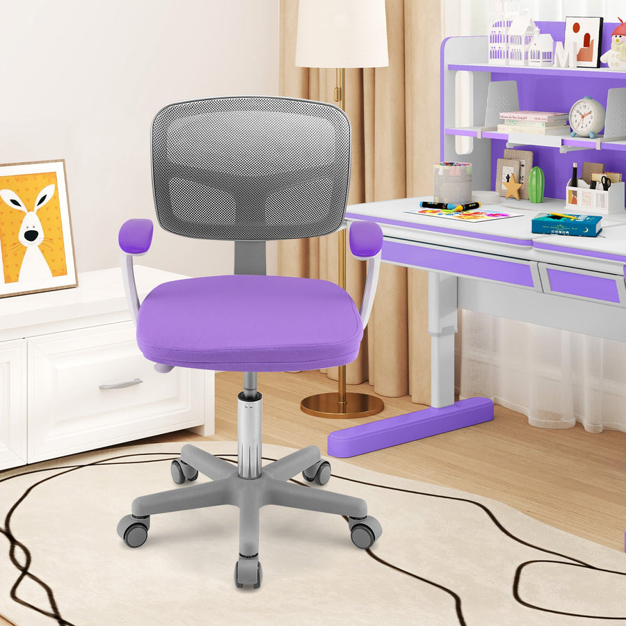 Adjustable Desk Chair with Auto Brake Casters for Kids-Purple
