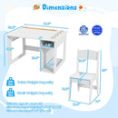 Kids Art Table and Chair Set Toddler Craft Drawing Desk-White