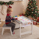 Kids Art Table and Stool Set Toddler Activity Desk with Paper Roll and 4 Paint Cups for Drawing Learning-Gray