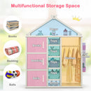 Kids Costume Storage Closet with Storage Bins and Shelves and Side Baskets for Kids Room-Pink