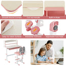 Kids Desk and Chair Set with Adjustable Height and Tilted Desktop-Pink