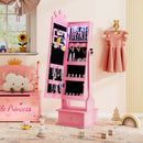 Kids Jewelry Armoire with 3-Color Lighted Full Length Mirror and Inside Led Lights