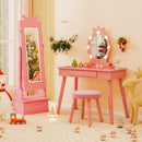 Kids Jewelry Armoire with 3-Color Lighted Full Length Mirror and Inside Led Lights
