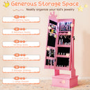 Kids Jewelry Armoire with 3-Color Lighted Full Length Mirror and Inside Led Lights