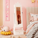 Kids Jewelry Armoire with 3-Color Lighted Full Length Mirror and Inside Led Lights