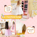 Freestanding Kids Jewelry Armoire Cabinet with Storage and 2 Tilt Angles-Pink