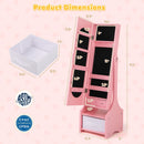 Freestanding Kids Jewelry Armoire Cabinet with Storage and 2 Tilt Angles