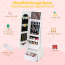 Freestanding Kids Jewelry Armoire Cabinet with Storage and 2 Tilt Angles-White