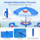 Kids Outdoor Table and Chair Set with 2 Folding Chairs and Height Adjustable Umbrella