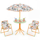 Kids Outdoor Table and Chair Set with 2 Folding Chairs and Height Adjustable Umbrella