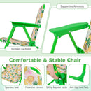 Kids Outdoor Table and Chair Set with 2 Folding Chairs and Height Adjustable Umbrella