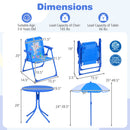 Kids Outdoor Table and Chair Set with 2 Folding Chairs and Height Adjustable Umbrella