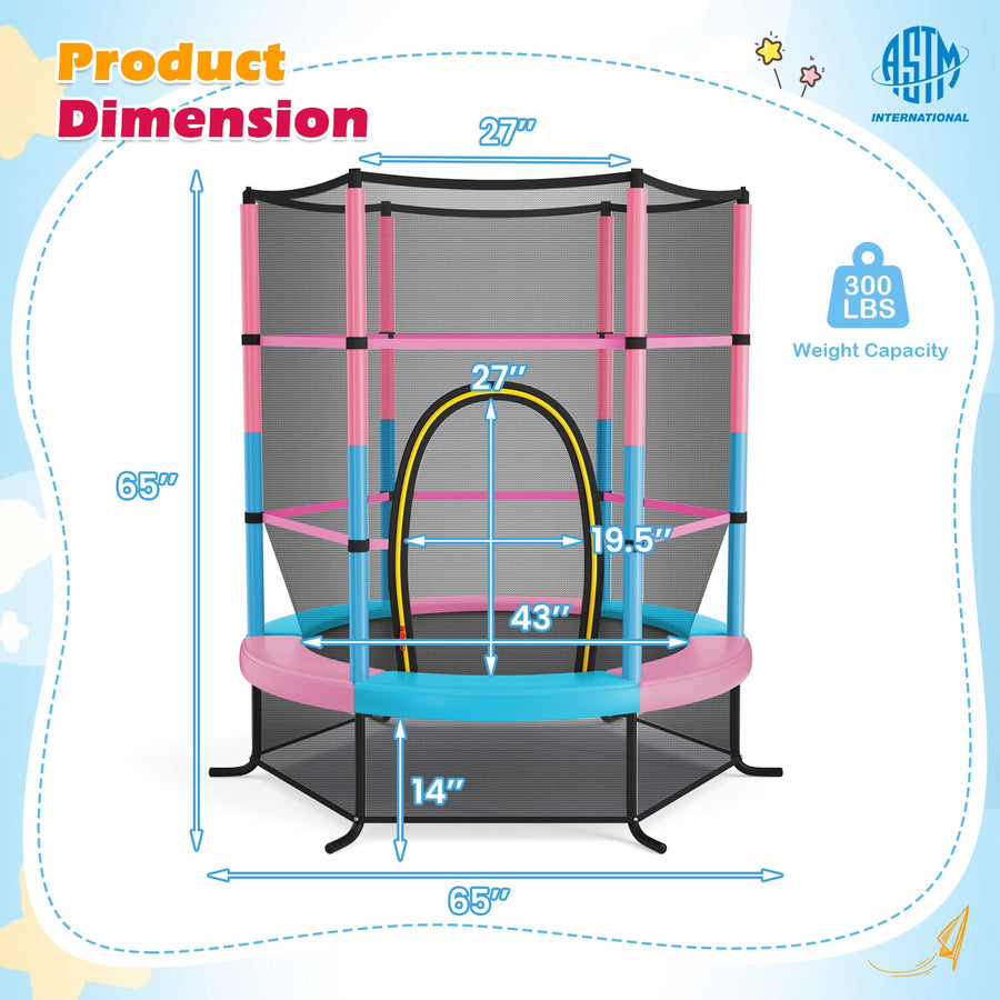55 Inch Kids Recreational Trampoline Bouncing Jumping Mat with Enclosure Net