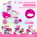 Kids Roller Skates 4 Sizes Adjustable Quad Skates with Light-up Wheels