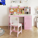 Kids Study Desk and Chair Set with Storage and Bulletin Board