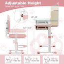 Height Adjustable Children School Home Study Table and Chair Set with Tilted Desktop for 3-12 Years Old-Pink
