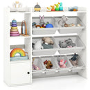 Kids Toy Storage and Bookshelf with Open Shelves and Single-door Cabinet
