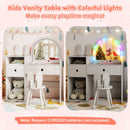 Kids Vanity Desk and Chair Set with Lights Open Shelves
