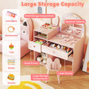 Kids Vanity Desk and Chair Set with Lights Open Shelves