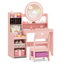 Kids Vanity Desk with Mirror and Lights Princess Pretend Play Dressing Table and Chair Set