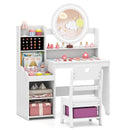 Kids Vanity Desk with Mirror and Lights Princess Pretend Play Dressing Table and Chair Set