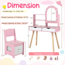 Kids Vanity Set Pretend Play Dressing Table Set with 3-Color Lighting Modes Adjustable Brightness and Mirror Cabinet