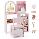 Kids Vanity Set Princess Girls Makeup Vanity Desk with Chair and 3-Color LED Lighted Mirror