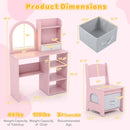 Kids Vanity Set Princess Girls Makeup Vanity Desk with Chair and 3-Color LED Lighted Mirror