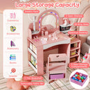 Kids Vanity Set with Colorful LED Lights Princess Makeup Dressing Table with Chair