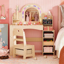 Kids Vanity Set with LED Mirror and Chair - Natural