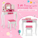 Kids Vanity Table and Stool Set with Cute Polka Dot Print-Pink