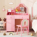 Kids Vanity Table and Chair Set with Cloud-shaped Mirror and Open Shelf