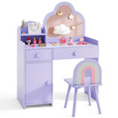 Kids Vanity Table and Chair Set with Cloud-shaped Mirror and Open Shelf