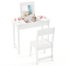 2-in-1 Kids Vanity Makeup Table and Chair Set with Flip Top Mirror-White