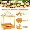 Kids Wooden Sandbox with Canopy Large Sand Pit with Mesh Windows and Bottom Liner-Multicolor