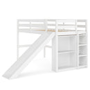Twin Loft Bed Frame with Slide and Ladder - White