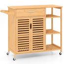 Kitchen Island Cart on Wheels with Sturdy Bamboo Frame-Natural