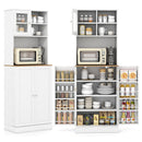 Kitchen Pantry Cabinet 67 Inch Freestanding Tall Cupboard with Microwave Shelf-White