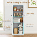 Kitchen Pantry Storage Cabinet with Microwave Stand and Open Shelves