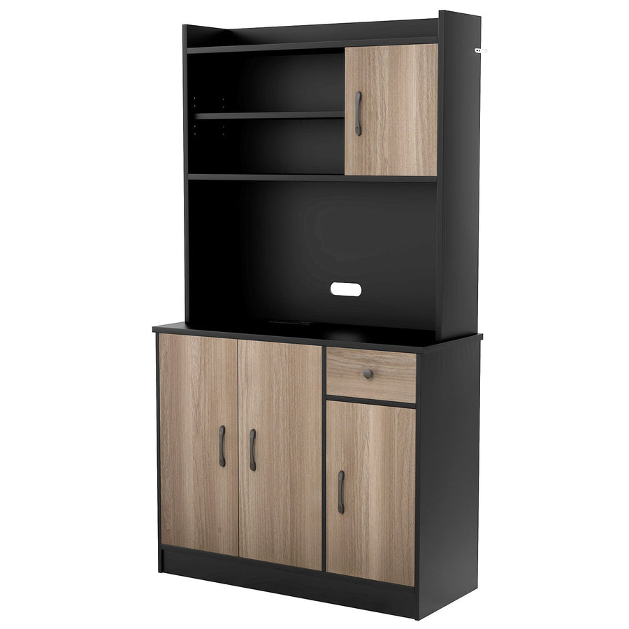 4-Door Freestanding Kitchen Buffet with Hutch and Adjustable Shelves