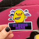 Knife Duck It Ends Here Sticker | Yellow Duck 90s Video Game Inspired | Vinyl Die Cut Decal